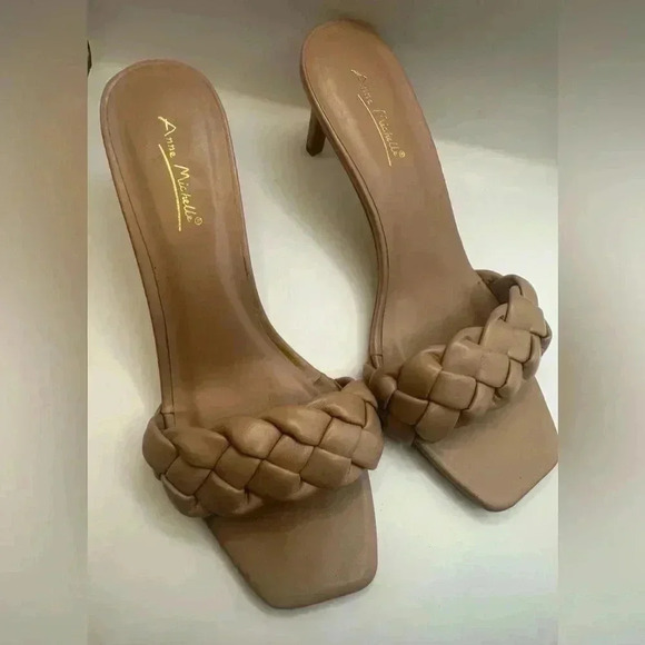 ❤️Ann Michelle Square Open Toe Slip On Summer Heel camel size 10 New - Picture 2 of 5